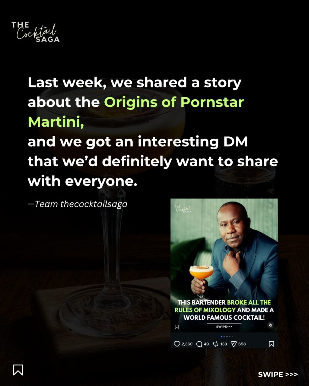Instagram post from thecocktailsaga. This post is in position 1.